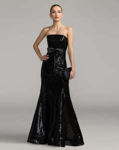 Robe de soirée fourreau noire à manches courtes avec nœud, longueur ras du sol, élégante robe de soirée formelle 100% polyester satin anti-plis - Product Image 5