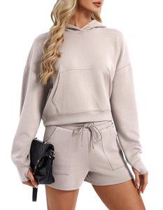Custom Womens <b>Hoodie</b> And Shorts Set Comfortable Two Piece Outfit With Logo Options For <b>Workout</b> Casual Training And Sports - Product Image 1
