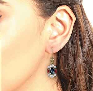 Boucles d'oreilles pendantes en topaze bleue de Londres, style Art Déco, en argent sterling 925 plaqué or 14 carats, avec accent en moissanite de luxe, pour fêtes et cadeaux - Product Image 3