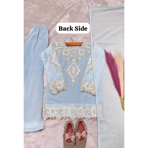 Ensemble Palazzo en Georgette pour Filles, Tenue Traditionnelle de Fête pour Enfants avec Broderie et Paillettes, Haut et Dupatta, Robe de Mariage pour Enfants 3-15 Ans - Product Image 3