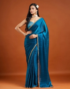 Sari réversible en soie mélangée douce, sans plis, avec chemisier non cousu, idéal pour les mariages d'automne – Collection KV Self Design - Product Image 2