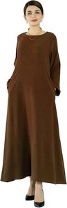 Abaya de Color Marrón Sólido para Mujer, Manga Larga, Cuello Redondo, Largo hasta el Suelo, Vestido Modesto para Uso Diario, Corte Holgado, Material de Poliéster - Product Image 2