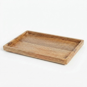 Plateau de service carré en bois écologique avec logo personnalisé, plateau à thé et à café, plateau de service pour hôtel et restaurant avec poignées intégrées - Product Image 2