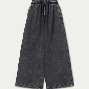 High Waist Wide Leg Jogging <b>Pants</b> Solid Color Drawstring Closure Loose Fit Casual Full Length Stonewashed Cotton <b>Spandex</b> <b>Pants</b> - Product Image 2
