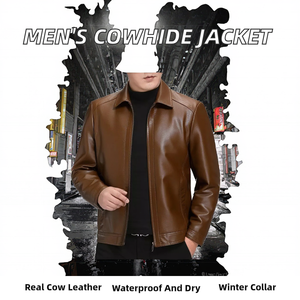 Chaqueta de Cuero Marrón para Hombre, Manga Larga, Estilo Otoñal, Ropa Exterior, Traje de Motocross y Carreras - Product Image 5