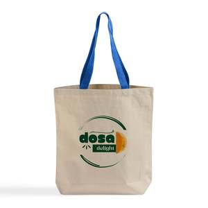 Natural Recycled Cotton Bottom Gusset Printed <b>Tote</b> Bag | Eco Friendly Reusable Shopping Grocery Carry Bag | Custom Logo <b>Tote</b> Bag - Product Image 1