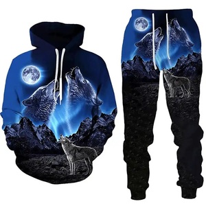 Ensemble sweat à capuche et pantalon imprimé numérique Wolf Rose de qualité supérieure, survêtement décontracté en polaire, logo personnalisé, plusieurs tailles, ensemble sportswear deux pièces - Product Image 4