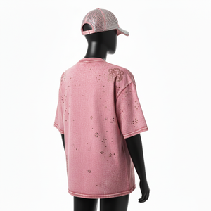 <b>Women</b> Acid Wash T Shirt Quality GSM Cotton Vintage <b>Pink</b> Soft Feel Rhinestone Printed Custom Logo <b>Women</b> Acid Wash T Shirts Cotton - Product Image 5