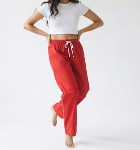 Pantalones anchos de algodón para mujer, de cintura media, con cordón, ajuste holgado, largo completo, pijama informal de verano, pantalones holgados para mujer - Product Image 3