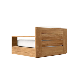 Chaise longue d'extérieur minimaliste moderne en teck massif, résistante aux intempéries, avec coussin épais à séchage rapide, assise profonde, mobilier d'extérieur haut de gamme - Product Image 4