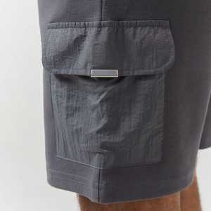 Men's Gray Solid Color Casual Summer Shirt Set With <b>Cargo</b> Shorts And <b>White</b> Sneakers - Product Image 6