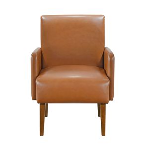 Poltrona Moderna in Ecopelle Marrone Stile Mid-Century, Finitura Noce, Legno Massello, 1 Pezzo, Arredamento per Soggiorno - Product Image 2