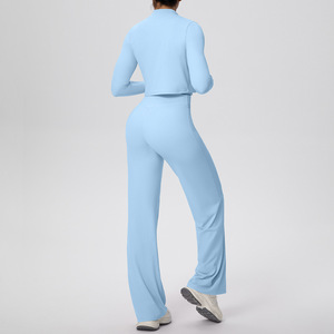 Ensemble de survêtement pour femme, couleur unie, manches longues, fermeture éclair, coupe ample, style sportif, avec taille élastique, pour le printemps - Product Image 4