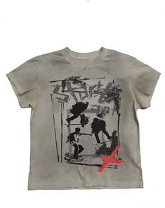 เสื้อยืดผู้ชายแฟชั่นทรงหลวม ผ้าคอตตอนถัก 100% ล้างสีแล้ว พิมพ์ลายดิจิตอลโลโก้ตามสั่ง สไตล์ลำลองแนวสตรีท แขนสั้น - Product Image 1