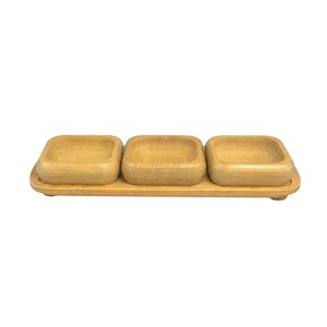 Ensemble de 3 bols à collation écologiques en bois naturel avec support de service et plateaux carrés pour condiments – Ustensiles de cuisine pour la maison et les fêtes - Product Image 6