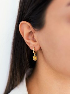 Boucles d'oreilles créoles pendantes Citrine, pierre de naissance de novembre, avec gemme jaune, en argent sterling 925 plaqué or 14K - Product Image 2