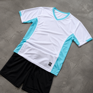 Maillot de football unisexe blanc et bleu à col rond 100% polyester à séchage rapide, manches courtes, évacuation de l'humidité, toutes saisons, personnalisable par sublimation - Product Image 6