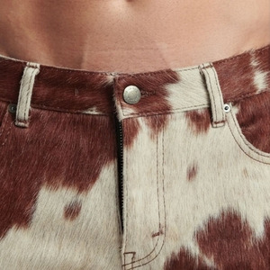 Men's Genuine Calf Hair Cowhide <b>Trousers</b> Mid Waist High Street Style <b>Summer</b> Pants 100% Cowhide Anti-Pilling Quick Dry Zipper Fly - Product Image 4