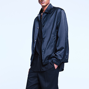 Veste bomber coupe-vent pour homme, couleur unie, col rabattable, fermeture à boutons, vêtement décontracté pour l'automne, longueur normale, 100% polyester - Product Image 4