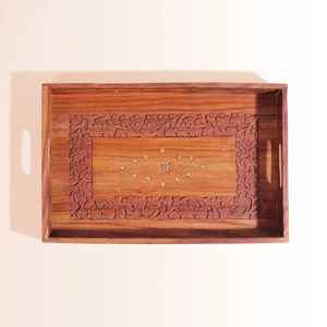 Plateau de service en bois indien fait main pour restaurants et hôtels, disponible en gros pour les cadeaux de Noël, grand plateau en bois offert - Product Image 3
