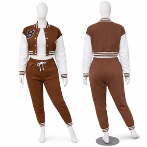 ชุดวอร์มวิซาร์ด 2 ชิ้นสำหรับผู้หญิง ฤดูหนาว แบบสั่งทำโลโก้ได้ เสื้อครอปแจ็คเก็ต กางเกงจ็อกเกอร์ ชุดลำลองสปอร์ตแวร์ ขายส่ง - Product Image 1