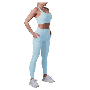Custom Wholesale Seamless 2-Piece Women's Yoga Set Active Fitness Sports Wear with Solid <b>Pattern</b> <b>Legging</b> Custom Logo - Product Image 6