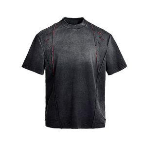 เสื้อยืดผู้ชายสไตล์ Acid Wash ผ้าฝ้ายฟอก ดีไซน์ตะเข็บขาดๆ แนวสตรีทแวร์ลำลอง รับสกรีนโลโก้ - Product Image 1