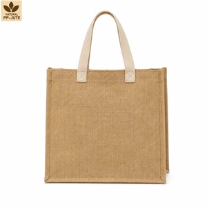 Sac de courses en jute naturel laminé, sac de courses pour la vente au détail, 36x31.5x19 cm, logo personnalisé, vente en gros, OEM, marque privée, modèle MY-JT-18 - Product Image 2