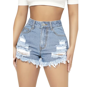 Shorts en jean 100% coton à taille haute pour femmes, très demandés |   Vêtements de rue tendance pour l'été, vente en gros, fabrication sur mesure - Product Image 4