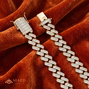 Collier en Moissanite Plaqué Or 18K, Chaîne Maille Cubaine, Bijoux Tendance pour Femmes et Hommes, Style Moderne, Chaîne Fine de Type New York City - Product Image 4
