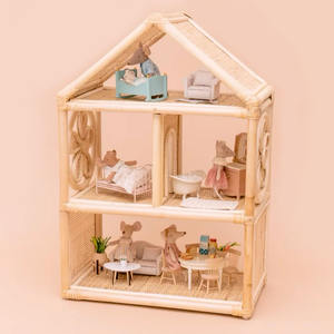 Casa de muñecas de ratán, juguete para niños, casitas de muñecas en miniatura, casa de juegos estilo Montessori, juguetes para niños - Product Image 1