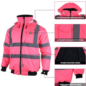 Safety <b>Jacket</b> for Men Reflective High Visibility Hooded <b>Jacket</b> Hi-Vis <b>Jacket</b> with Pockets and Zipper Waterproof - Product Image 4