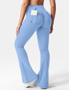 Women's Solid High Rise Flare Yoga <b>Leggings</b> Bootcut Workout Pants with Stylish Back <b>Pocket</b> and Seamless Design - Product Image 6
