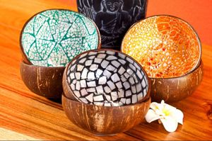 Timeless Indian Folk <b>Art</b> Polished Coconut Serving Bowls Stylish <b>Angel</b>-Style Table Dining & Home Decoration - Product Image 2
