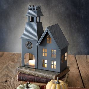 Nouvelles décorations d'Halloween 2026 : Lanterne porte-bougie lumineuse en métal, style maison hantée et manoir effrayant - Product Image 1