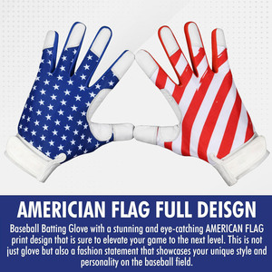 Gants de frappeur en cuir pour adultes Five B New Adult, design drapeau américain, avec super grip antidérapant pour frappeurs de terrain extérieur. - Product Image 4