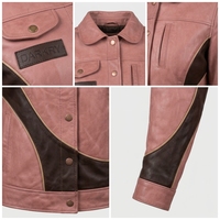 Veste en cuir véritable pour femme Dusty Rose, marron foncé, avec surpiqûres courbes, boutons-pression, col rabattu, style streetwear tendance, manteau d'extérieur