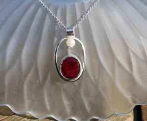 Collar con colgante de rubí y perla hecho a mano, plata de ley, piedra de nacimiento de julio, elegante joya de piedras preciosas, regalo para ella - Product Image 3