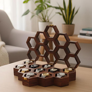 Exhibidor de Relojes de Madera con Iluminación LED, Caja de Relojes de Madera con Interior con Patrón de Fibra de Carbono por AYAANS - Product Image 2