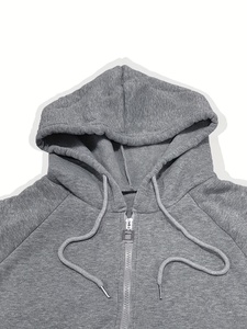 Conjunto de Sudadera con Capucha Gris para Hombre, Estilo Casual, Color Sólido, Tejido de Felpa Francesa, Ropa de Otoño, Manga Corta - Product Image 2