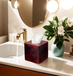 Caja de pañuelos de resina de estilo nórdico de la mejor calidad con acabado de mármol y pulido espejo, artículo decorativo para mesa, para minoristas. - Product Image 3