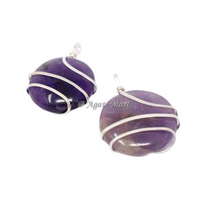 Vente chaude À La Main Agate Pendentif Argent Plaqué Améthyste Cercle Reiki Pierres De Guérison Feng Shui Style Sculpté Pierre Précieuse En Gros - Product Image 1