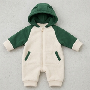 Ensemble barboteuse polaire à capuche oreilles d'ours pour bébé, fermeture éclair bidirectionnelle sur le devant, manches longues, garniture en fausse fourrure écologique, tenue d'hiver douillette pour nourrisson - Product Image 3