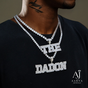 AARVA JEWELS Unisex Rhodium & <b>Gold</b> Plated 925 Silver Moissanite <b>Letter</b> Pendant Chain Hiphop Style Everyday Wear - Product Image 1