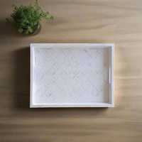 Plateau décoratif rectangulaire élégant en os incrusté à motif géométrique pour table basse