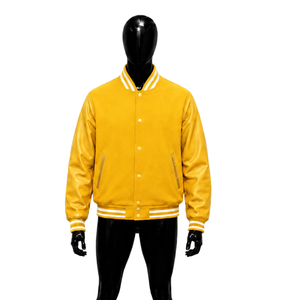 FASHION GOLD VARSITY <b>Jacket</b> Casual Turn-down Collar Regular Fit Solid STREETWEAR <b>LEATHER</b> SLEEVE VARSITY <b>JACKET</b> Color Button Clos - Product Image 1