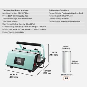 Juego de 8 Prensas de Sublimación para Tazas y Vasos de 20 oz, Prensa para Tazas, Prensa para Vasos, 1 Juego de Prensas para Vasos - Product Image 4