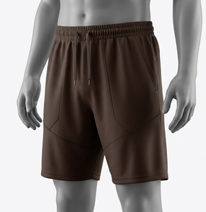 Men's Brown Solid Color Drawstring Shorts Regular Fit With <b>Pockets</b> Breathable Mesh Athletic Wear Summer Sport Shorts - Product Image 1
