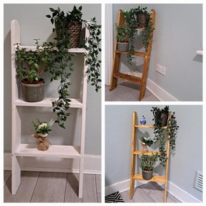 Pine <b>Wood</b> <b>Rustic</b> Ladder Plant Stand Wholesale | Distressed White-Wash Finish - Product Image 1