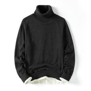 Pull col roulé 100 % coton pour homme, couleur unie, tricot épais, chaud pour l'hiver, anti-boulochage, manches longues, logo frontal - Product Image 6